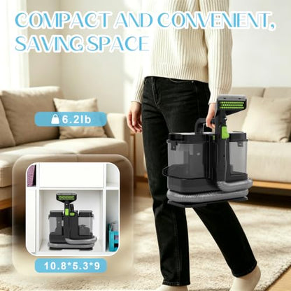 18Kpa Carpet Cleaner Machine, Portable Carpet and Upholstery Cleaning Machine, Deep Cleaning for Rugs, Couch, Car Interiors Stains, Pet & Family Friendly, 120V (GREEN) - color: GREEN