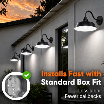 14in. Satin Black Outdoor Gooseneck Barn Light Fixture, 5000K Cool White - color: Satin Black (2-Pack), size: 10 in Gooseneck Arm