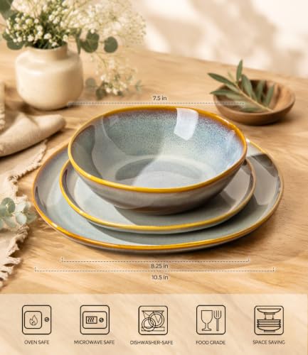 TheTerra Ceramic Dinnerware Set for 4, 12-Piece Plates and Bowls Set - color: Dusk Blue