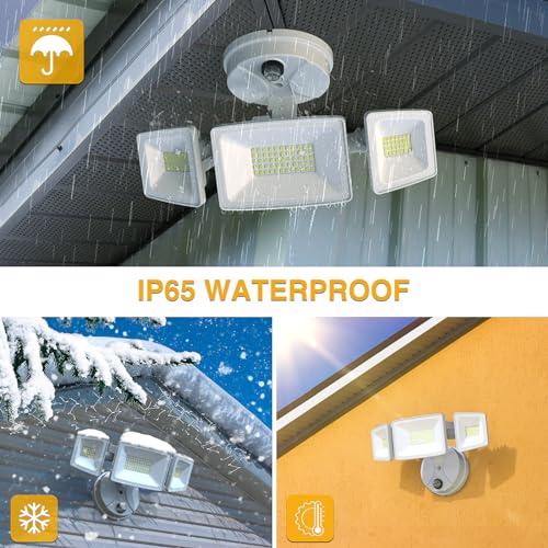 Onforu Dusk to Dawn Outdoor Lighting,60W 6000LM Flood Lights Outdoor,Security Lights Wired with Remote,IP65 Waterproof Led Outdoor Light,3 Adjustable Heads Photocell Light for Garage Patio Yard,White