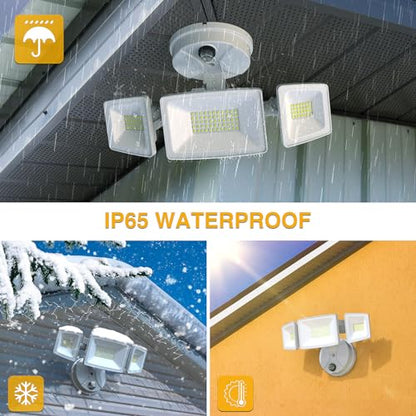 Onforu Dusk to Dawn Outdoor Lighting,60W 6000LM Flood Lights Outdoor,Security Lights Wired with Remote,IP65 Waterproof Led Outdoor Light,3 Adjustable Heads Photocell Light for Garage Patio Yard,White