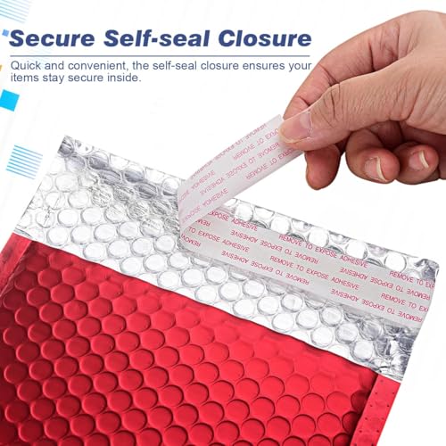 Metallic Matte Red Bubble Mailers - Durable 4x8 Inch Padded Envelopes with Secure Self-Seal Closure - Lightweight & Tear-Resistant Shipping Bags, Pack of 25 - color: Red, size: 4x8" 25pc