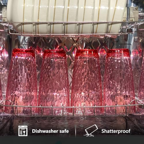 26-Ounce Plastic Tumblers (Set of 6), Reusable Plastic Mugs, BPA-Free Acrylic to Drink Mugs, Shatter Resistant, Textured Interior, Dishwasher Safe (Red, 26 Ounce) - color: Red, size: 26 Ounce