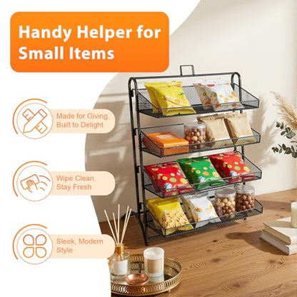 4-Tier Retail Candy Display Rack, Countertop Snack & Chip Shelf for Stores - color: Black