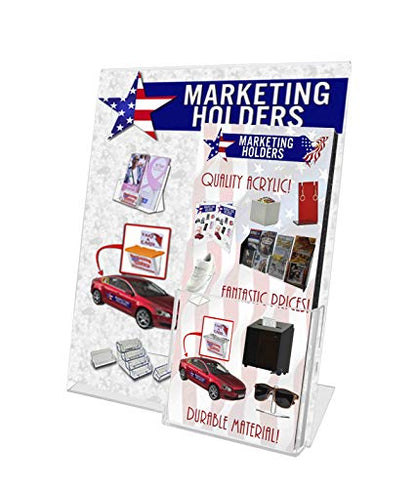 Acrylic Sign Holder 8.5" x 11" with 4" x 9" Trifold Slot Slanted Side Load Clear Countertop Display for Signs in Lobbies Retail Stores Hotels and Doctors Offices by Marketing Holders - size: 8.5"W x 11"H Side Load w/Pocket