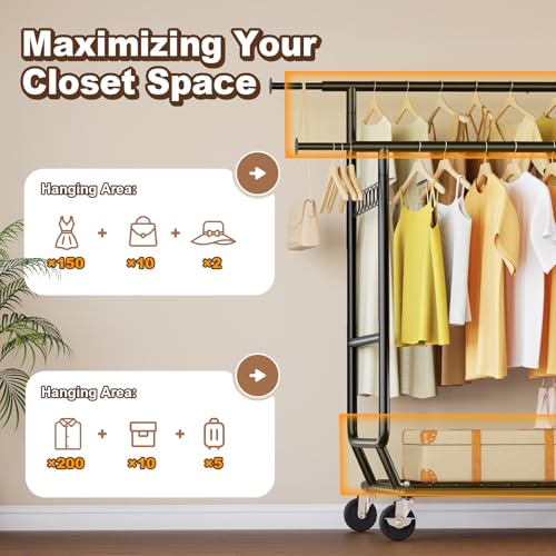 HOKEEPER Clothes Rack Load 650 LBS Collapsible Clothing Rack Double Rod - color: Black