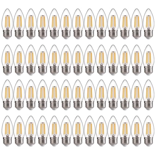 FLSNT LED Candelabra Light Bulbs 60W Equivalent E26 Base, Dimmable B11 LED Chandelier Light Bulbs, 2700K Soft White, 48 Pack - color: 60w Soft White, size: 48 Count (Pack of 1)
