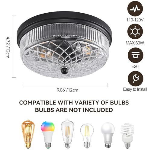Semi Flush Mount Ceiling Light with Clear Glass Shades,3-Lights Industrial Semi Flush Mount Ceiling Light, 3-Light Industrial Black Light Fixtures Ceiling Mount for Kitchen Living Room Foyer - color: 2-Light Clear Glass Ceiling Light, size: 1 Pack