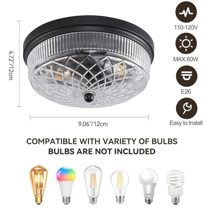 Semi Flush Mount Ceiling Light with Clear Glass Shades,3-Lights Industrial Semi Flush Mount Ceiling Light, 3-Light Industrial Black Light Fixtures Ceiling Mount for Kitchen Living Room Foyer - color: 2-Light Clear Glass Ceiling Light, size: 1 Pack
