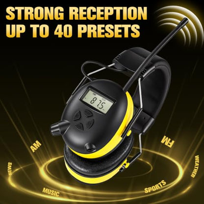 AM/FM Radio Headphones for Mowing, NRR 30dB Hearing Protection - color: Black-Yellow