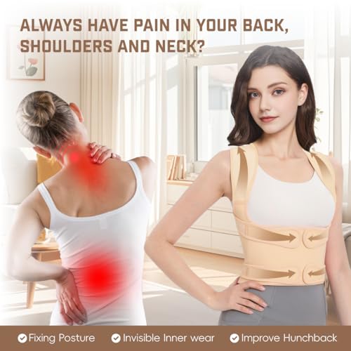 Back Brace Posture Corrector for Women & Men, Adjustable Shoulder Straightener with Full Back Support, Relief for Lower & Upper Back Pain, Hunchback & Scoliosis (Beige, Medium) - color: Beige, size: Medium