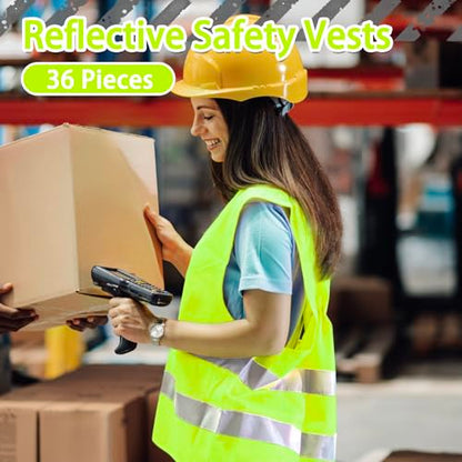 36 Pack High Visibility Safety Vests Mesh Security Vest with Reflective Silver Strips Construction Vest Bulk - color: Yellow
