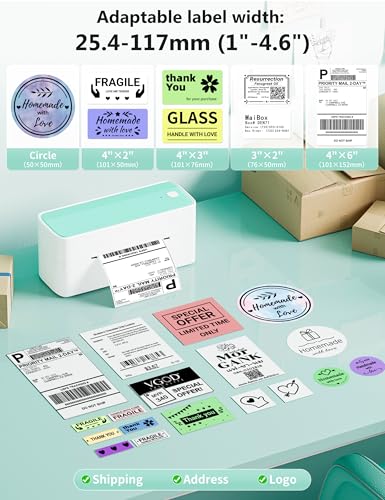 Phomemo Bluetooth Thermal Shipping Label Printer, 241BT Wireless Thermal Label Printer for Shipping Packages, Inkless Thermal Shipping Label Printer, Compatible with iPhone, Android, Green - color: Green