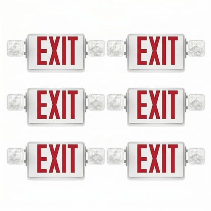 Pack 6 Double Sided LED Emergency Exit Sign with Dual Lights, Remote Capable, Backup Battery, Red Letters, Fire-Resistant (UL 94V-0), 120-277V Commercial Grade - size: 6 Pack