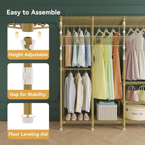 Higeego H5 Heavy Duty Clothes Rack, Freestanding Clothing Rack, Gold - color: Gold