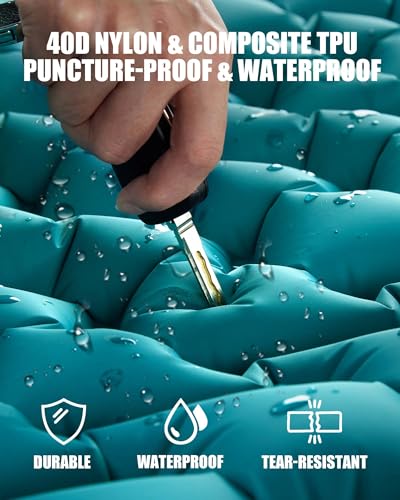 AKSOUL Camping Sleeping Pad with Pillow: Extra Thick 3.9 inch Ultralight Self Inflating Air Mat, Compact Lightweight Insulated Inflatable Sleep Mattress for Backpacking, Camp, Hiking, Tent - color: Classic Peacock Blue