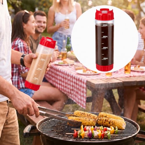 Grevosea 2 Pcs 16 oz Inverted Squeeze Bottles, Valve Condiment Dispenser - color: Red, size: 16 Ounces