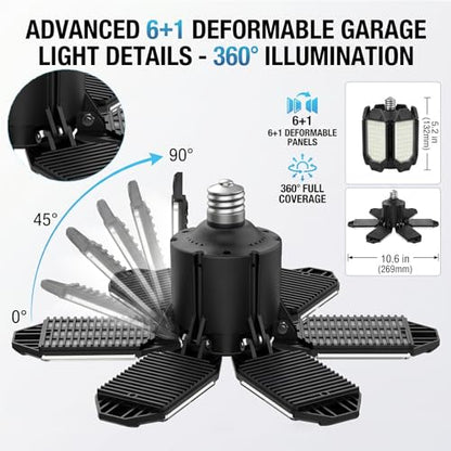 150W LED Garage Lights, 15000LM Super Bright Light Bulb for Garage Ceiling Lights, 6 Deformable Panels LED Shop Lights, E26/E27 Screw in Garage Lighting for Basement Workshop Barn - size: Standard Manual Switch-150W