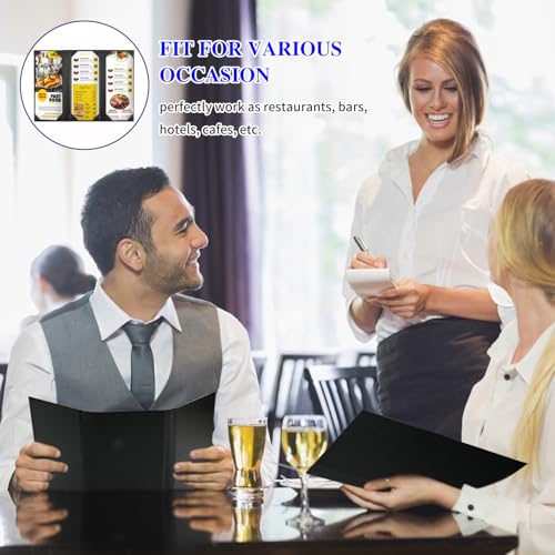 4.25 X 11 inches Leather Menu Covers with Strong Wood Inside, Black Leather Menu Holder Three View Page Panel for Restaurant,Wine List, Drinks, Cafes, Bar, Hotel,Cocktail(4.25" X 11"/3 Views/1 pcs) - size: 4.25 x11 inch/3 views/1 pcs