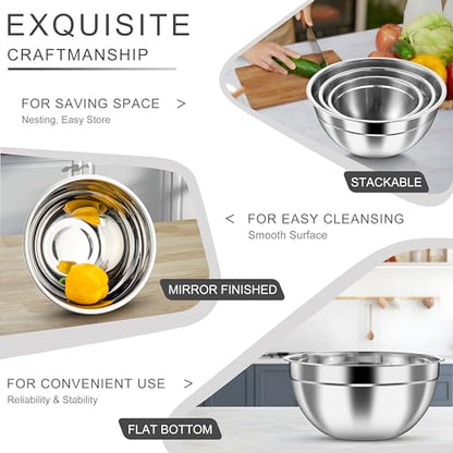 HaWare Mixing Bowls with Clear Airtight Lids, Stainless Steel Nesting Bowls - color: Khaki, size: Visible Airtight Lids