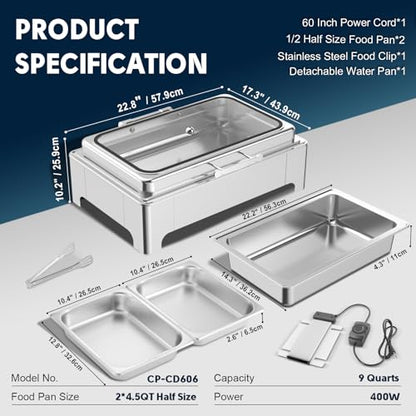 2 x 4.5QT Electric Chafing Dish, Half Size Buffet Warmer Set - size: 606-Dual Pan