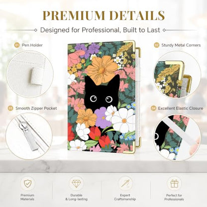 Server Book,7 Pocket Zipper Organizer,Server Books for Waitress - color: Flower Black Cat