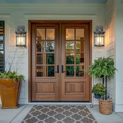 Dusk to Dawn Outdoor Wall Lighting Outdoor Wall Lantern with Sensor Exterior Wall Light Anti-Rust Porch Light Fixtures Wall Mount Waterproof Wall Sconce with Clear Seeded Glass for Garage Patio - size: DIA-6.7"Medium-1 Pack