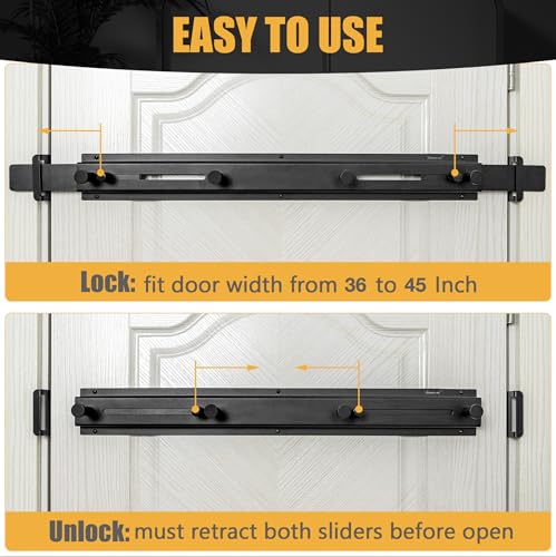 Door Bar Lock - Patented Door Barricade Security Bar - Home Safety Improvement, Door Reinforcement, Childproof, Break-in Prevention - Premium Grade Steel Door Mount for 34''-45'' Wide Doors - color: Black Long