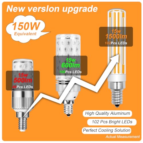 15W E12 LED Bulb Dimmable 120W 150W Equivalent,1500LM Warm White 3000K - color: Warm White 3000k