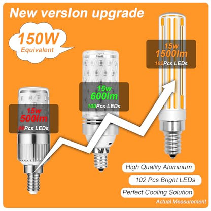 15W E12 LED Bulb Dimmable 120W 150W Equivalent,1500LM Warm White 3000K - color: Warm White 3000k