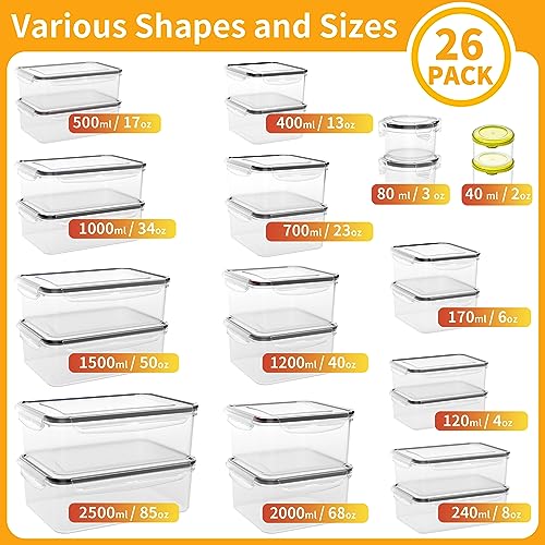 52 PCS Large Food Storage Containers with Lids Airtight, BPA-Free Leakproof Plastic Meal Prep Containers Reusable,Microwave & Dishwasher & Freezer Safe,Includes Labels & Pen - color: Black 26 Pack