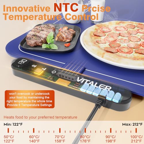 Warming Mat for Food, (XXL 35”x16”) Electric Warming Trays, Upgrade Graphene Fast Full-Surface Heating Mat for Food with 6 Level Temp, 6 Hours Timer, Food Warmer Pad with Heat-Insulating Mat - color: Blue