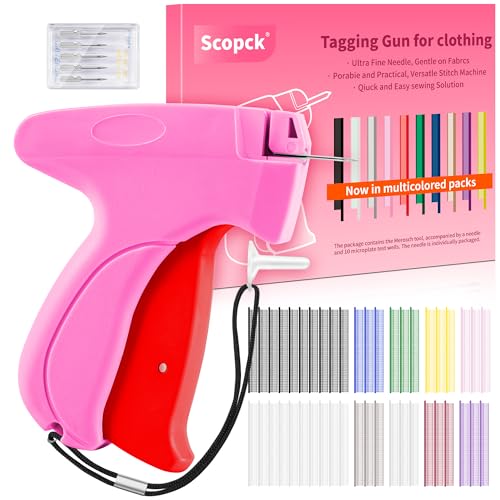 Stitch Gun for Clothes - Handheld Stitch Gun Quick Clothing Fixer - Tagging Gun - Includes 6 Needle, 1000 Black Fasteners & 1004 White Fasteners - color: RED-PINK