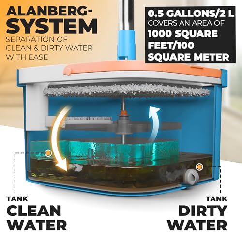 Mop and Bucket Set with Wringer, Dual-Chamber Flat Mop, Blue – ALANBERG - color: Blue