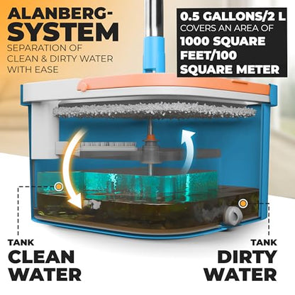 Mop and Bucket Set with Wringer, Dual-Chamber Flat Mop, Blue – ALANBERG - color: Blue