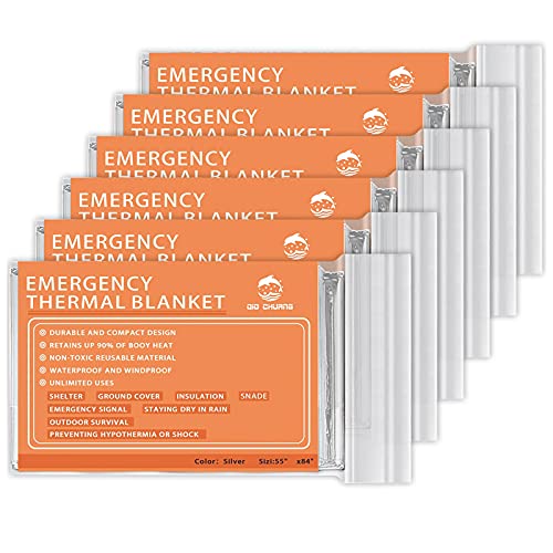 QIO CHUANG Emergency Mylar Thermal Blankets 6 Packs Survival Kit 84''x55''