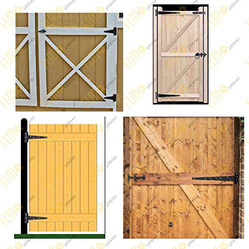 HLMOptimo Heavy Duty T Hinge Tee Hinge T Strap Hinge Shed Hinge Gate Hinge Barn Hinge Fence Hinge Door Hinge Wrought Rustproof All Size Black (2 pcs, 10 inch) - size: 10 Inch, style: 2 pcs