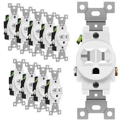 ENERLITES 20-Amp 125-Volt Single Receptacle Outlet Tamper-Resistant, White - color: White, size: 10 Pack