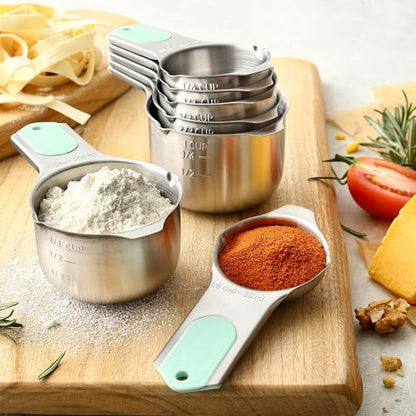 Spring Chef Magnetic Measuring Cups & Spoons Set of 15 with Levelers, Mint - color: Mint