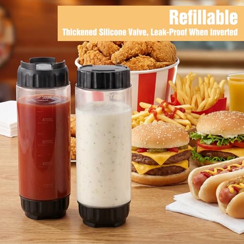 Grevosea 2 Pcs 20 oz Squeeze Bottles, Refillable Large Valve Condiment Dispenser, Self-Sealing Leakproof Syrup Ketchup Sour Cream Sauce Bottle for Restaurant Home Kitchen(Black) - color: Black, size: 20 Oz