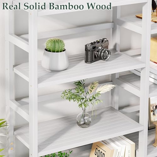 Homykic 6-Tier Bamboo Bookshelf, 61” Triple Wide Bookshelves and Bookcases - color: White, size: Triple Wide