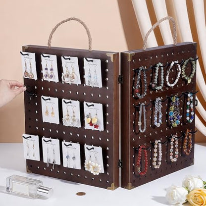 PH PandaHall 180 Holes Foldable Pegboard Jewelry Display Earrings Bracelets Holder Stand Necklace Keychain Showcase Organizer with 48pcs Removable Peg Hooks for Selling Retail Vendor Events Craft Show