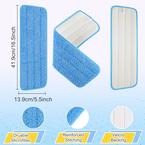 8 Pack 16.5 inch Reusable Mop Pads Microfiber Spray Mop Replacement Heads for Wet/Dry Mops Compatible with Bona Floor Care System - color: Multicolor Mop Pads