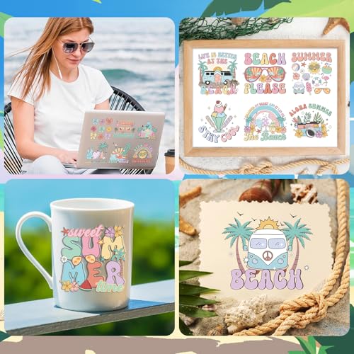 UV DTF Cup Wrap - 20 Sheets Retro Summer UV DTF Cup Wraps for 16 OZ Glass Mugs, Hawaiian Aloha Beach Bow UVDTF Decals, Sun Flower Rub on Transfer Stickers for DIY Crafts - style: Summer