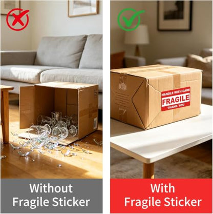 9527 Product 3 x 5 Fragile Stickers with Care Warning - Shipping Labels Stickers,500 Labels Per Roll - size: 3" x 5" - 4 Rolls