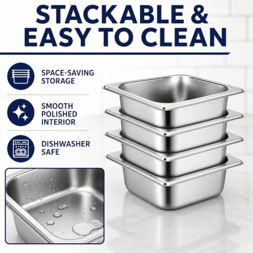 10 Pack 1/6 Size Hotel Pans, 2.5 Inch Deep Stainless Steel Steam Table Food Pans for Restaurant Prep, Catering, Buffet and Salad Bar, No Lids Included - color: 1/6, size: 2.5inch
