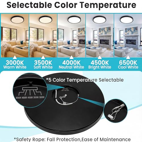 libtit 7 inch Flush Mount LED Ceiling Light Fixture, 3000K-6500K Adjustable, 15W 1500lm Black Satin Round Ceiling Lamp for Bathroom Hallway Kitchen Bedroom, 2 Pack - color: Black, size: 7in-2Pack