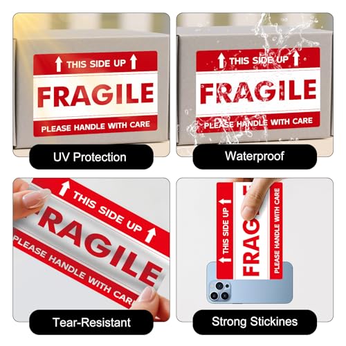 120 PCS Fragile Labels Handle with Care Warning Stickers 4" × 6" - style: Style Three