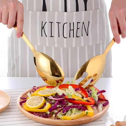 Salad Spoon and Fork Stainless Steel Tong Serving Set, Heavy Duty Smooth Finish Metal Serving Utensils Large Salad Servers for Home Kitchen Party Buffet Supply (Silver) - color: Silver