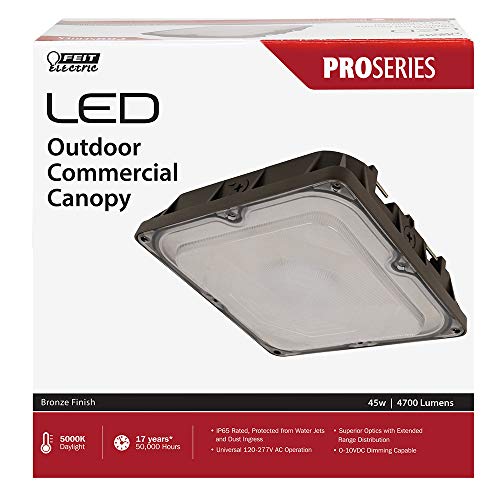 Feit Electric 10" LED Outdoor Canopy Light, 45 Watts, 4700 Lumens, 5000K CCT Daylight, UL Listed, Weatherproof, Security Area Light for Gas Station, Garage, Car Port, S10CNPY/850/BZ - color: 5000K Daylight